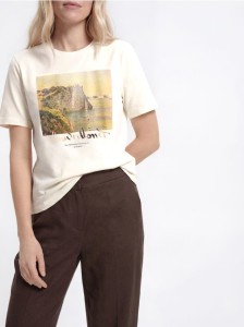 T-shirt z połyskującym nadrukiem - złamana biel