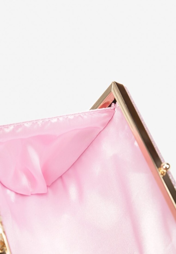 Różowa Brokatowa Torebka z Łańcuszkiem i Ozdobnym Zapięciem Junikordia