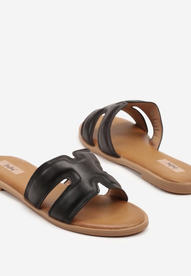 Czarne Klapki Basic z Wycięciami Varauri