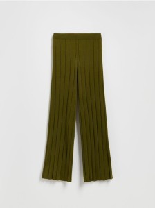 Luźne spodnie z wełną - oliwkowy