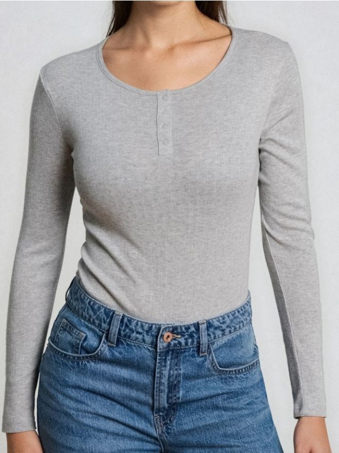 Body z długimi rękawami i guzikami - szary