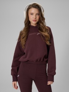 4F Bluza dresowa regular z kapturem damska - brązowa XXL