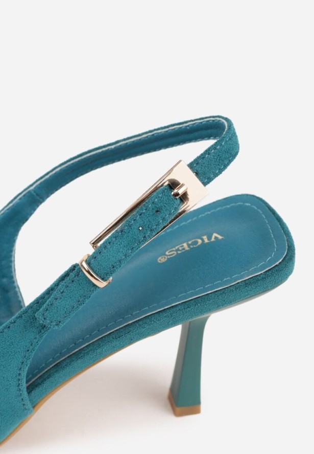 Zielone Szpilki Slingback VICES z Imitacji Zamszu z Prostokątną Klamerką Natuma