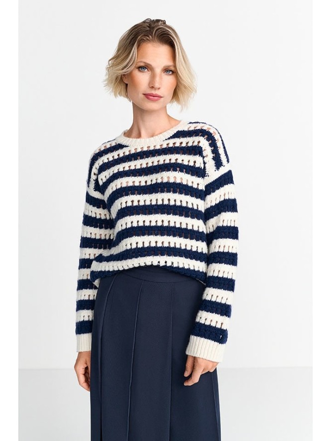 Rich & Royal Wełniany sweter w kolorze kremowo-granatowym rozmiar: M