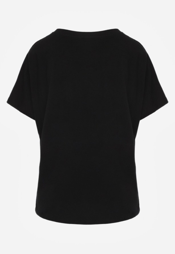 Czarny T-shirt Bawełniany Klasyczny o Fasonie Oversize z Dłuższym Tyłem Nemedora