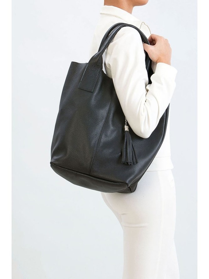 Pia Sassi Skórzana torebka "Monte Cimone" w kolorze czarnym - 28 x 35 x 17 cm rozmiar: onesize