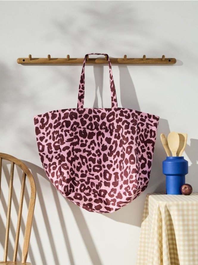 Torba shopper w panterkę - różowy