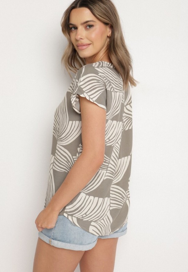 Zielona Bluzka z Wiskozy o Kroju Typu Nietoperz z Krótkim Rękawem Kosirelia