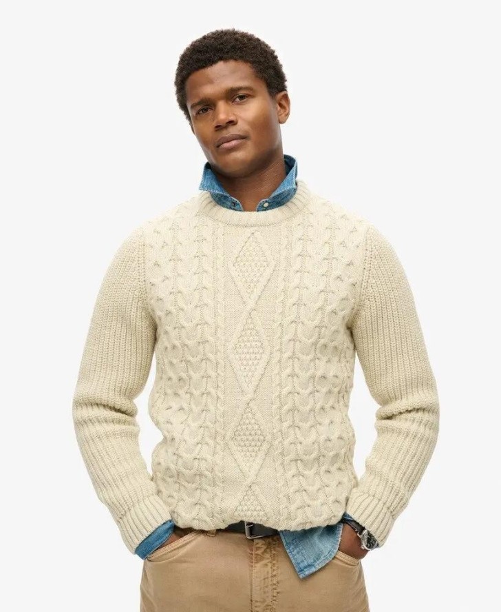 superdry Jacob Cable Knit Jumper – sweter w warkocze, luźny krój