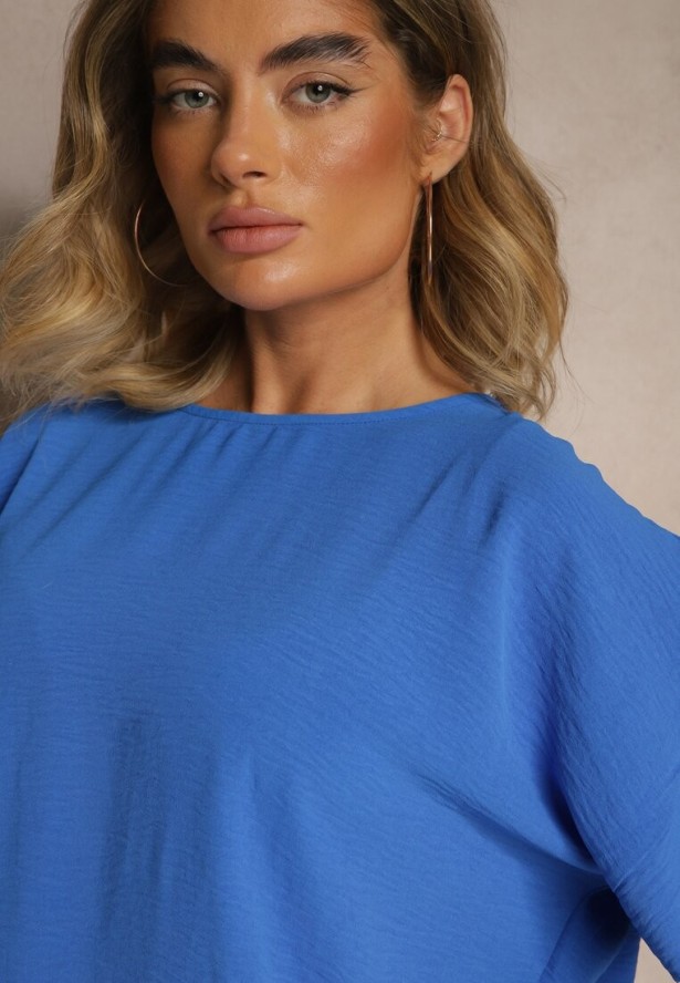 Niebieska Bluzka w Stylu Nietoperza Fadeasia