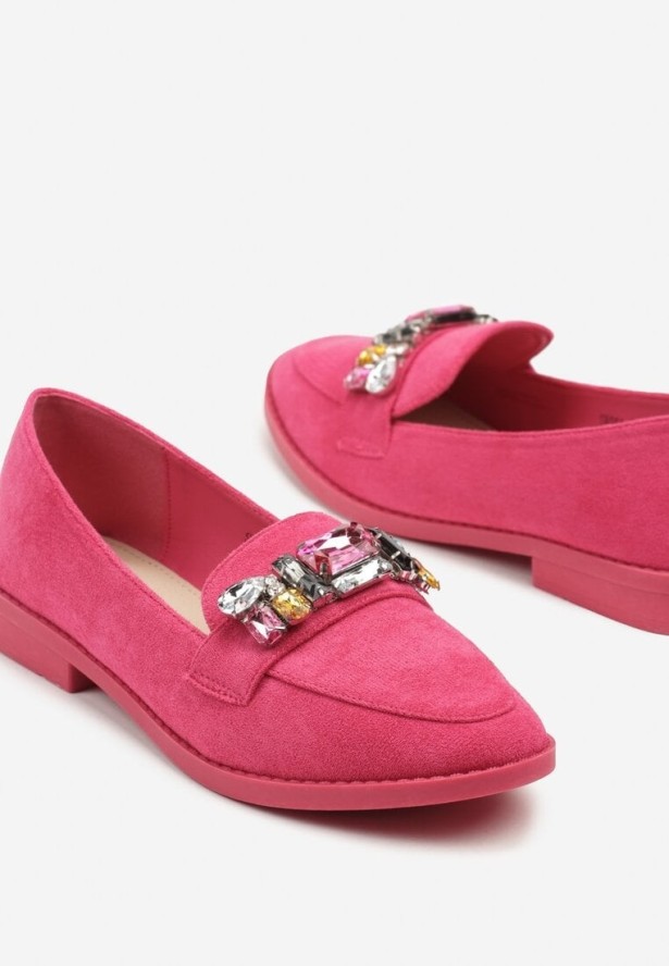 Różowe Mokasyny z Ozdobnymi Kryształkami Orilene