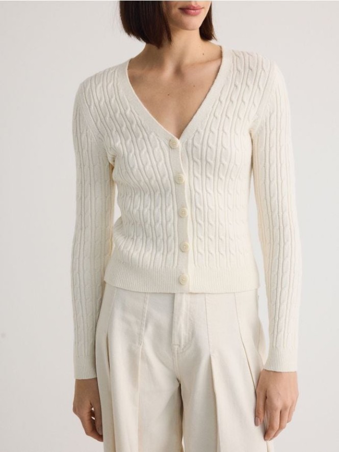 Strukturalny kardigan z wiskozą - kremowy
