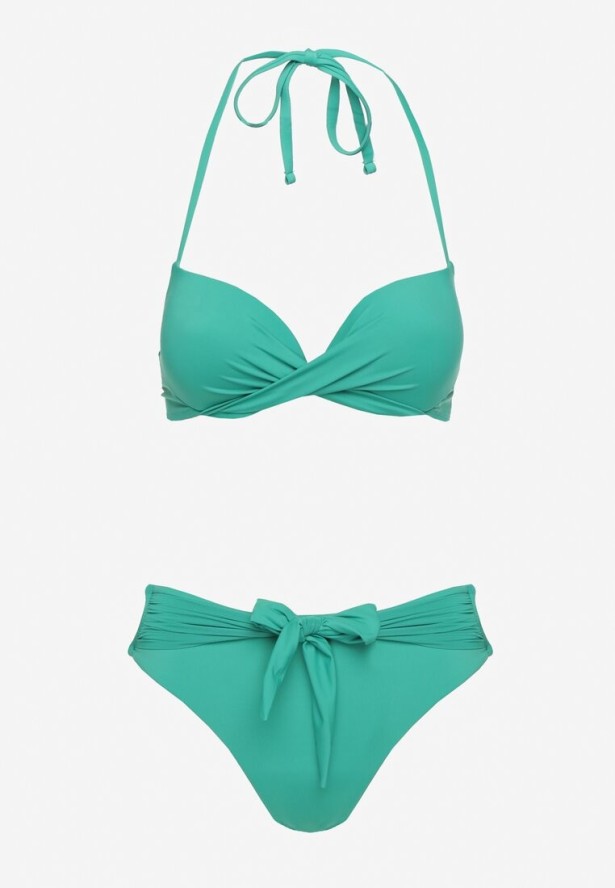 Zielone Bikini Majtki Figi i Biustonosz Ozdobione Wiązaniem Saniorie