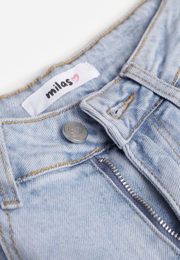 Niebieskie Bawełniane Jeansy o Kroju Mom Fit z Wysokim Stanem i Paskiem Pribena