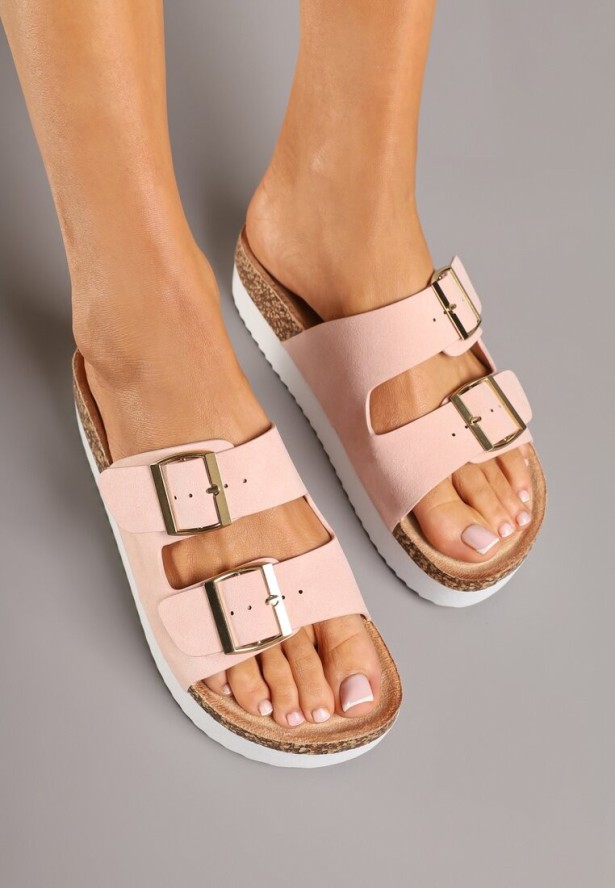 Różowe Klapki z Klamrami i Dwoma Paskami Landisa