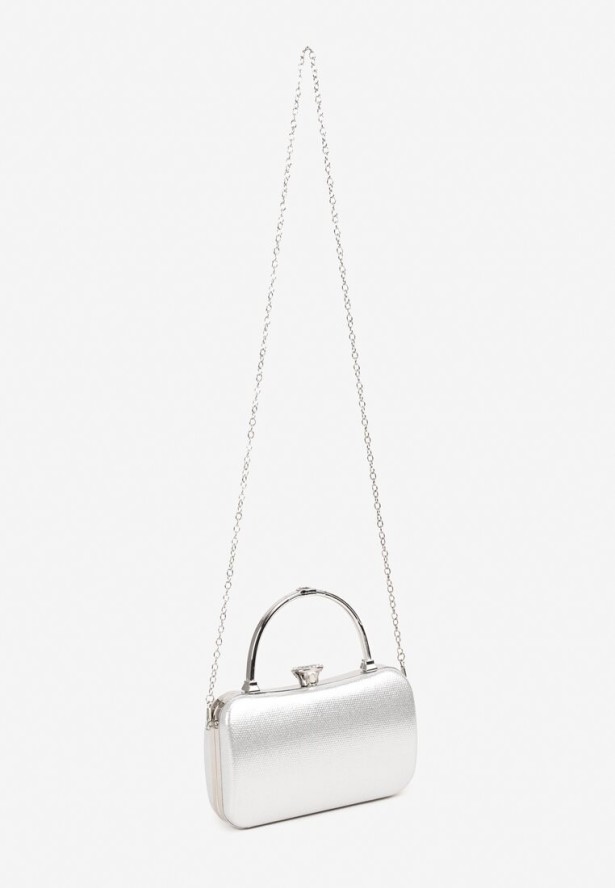 Srebrna Torebka Kopertówka z Rączką i Zapięciem na Zatrzask z Cyrkoniami Heledi