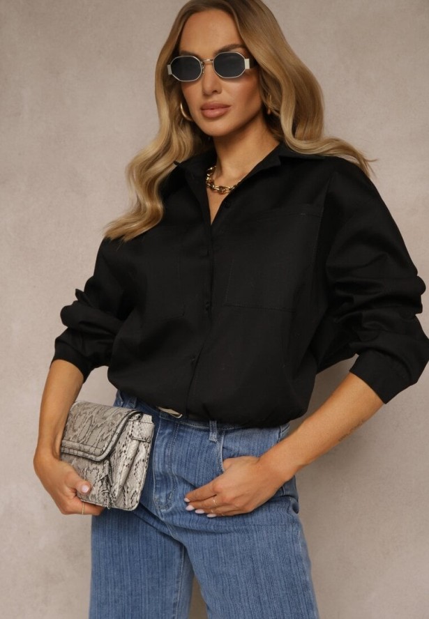 Czarna Koszula z Bawełny z Wiązaniem Calmio