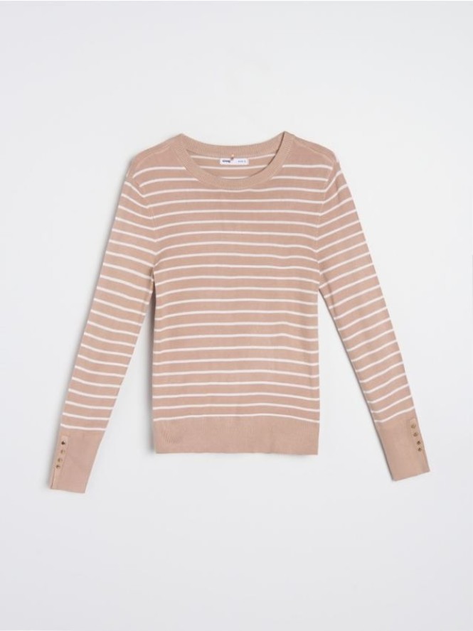Sweter z wiskozą w paski - beżowy