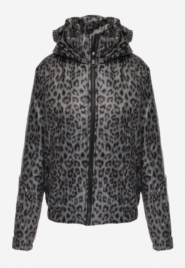 Zielona Panterkowa Kurtka z Odpinanym Kapturem Anastaera