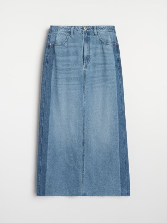 Jeansowa spódnica maxi z rozcięciem z tyłu - niebieski