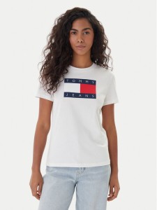 Tommy Jeans T-Shirt Flag DW0DW22562 Écru Regular Fit