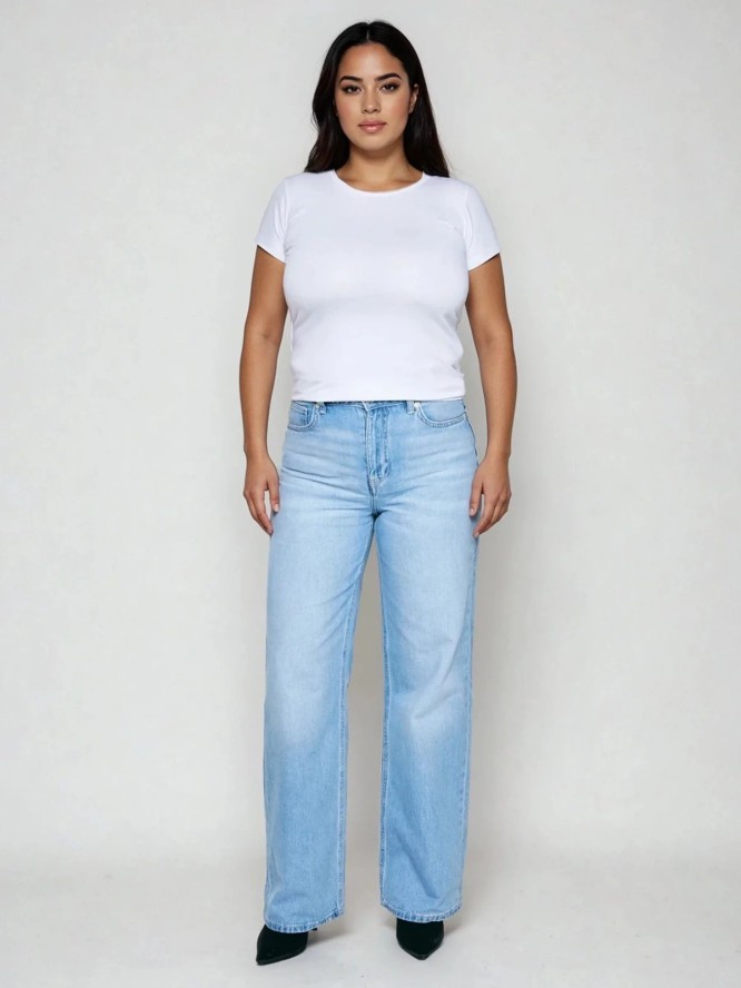 Jeansy damskie z szeroką nogawką niebieskie Atrea 195