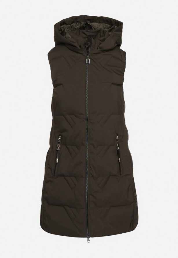 Ciemnozielona Pikowana Kamizelka z Odpinanym Kapturem Mavalie