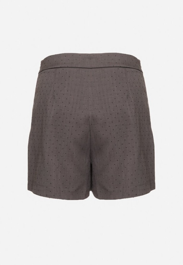 Szare Spódnico-Spodenki Ozdobione Cyrkoniami z Zakładką i Imitacją Kieszeni Vaiani