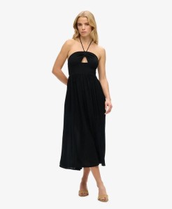 superdry Sukienka midi Cut Out z 100% wiskozy czarna