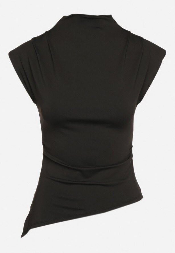 Czarna Bluzka Satynowa z Wiskozą z Usztywnionymi Ramionami Ardisna