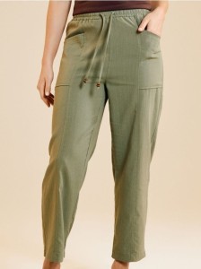 Spodnie z wiskozą z naszywanymi kieszeniami - zielony