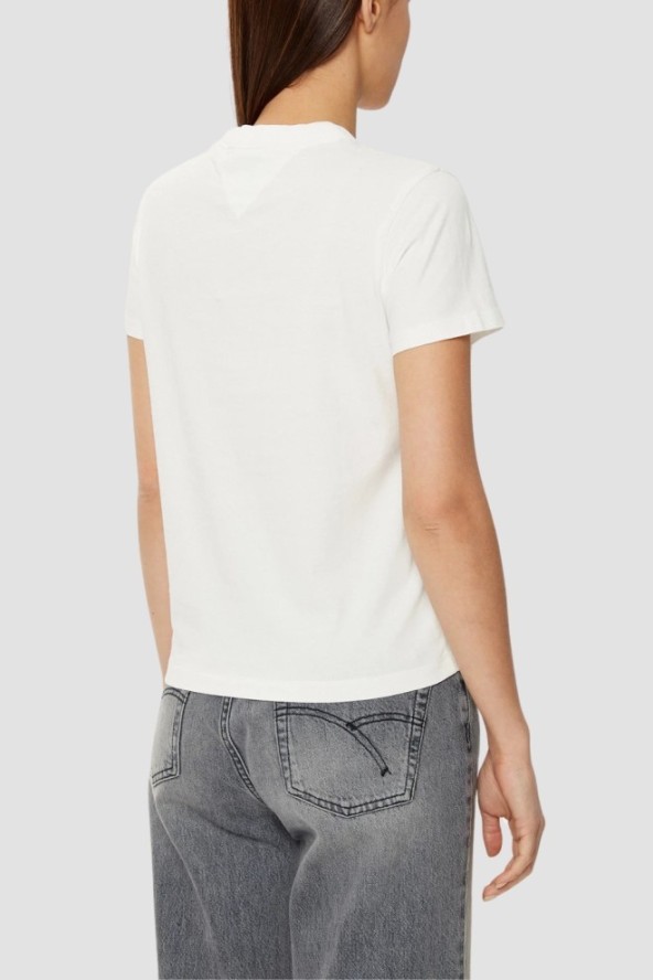 TOMMY JEANS Beżowy damski t-shirt z małym logo, Rozmiar L