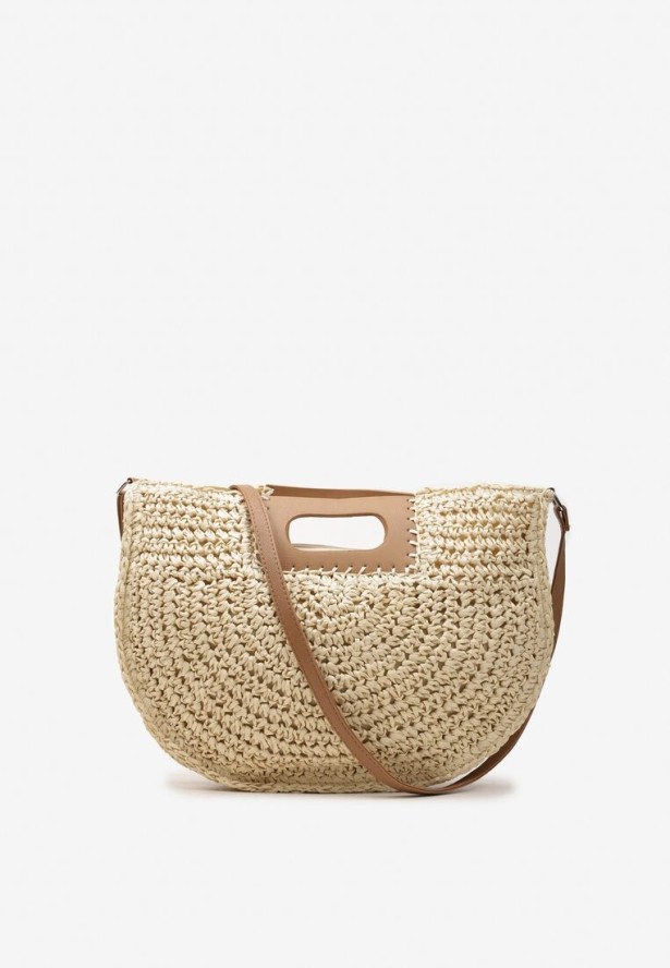 Jasnobeżowa Torebka na Ramię w Stylu Boho z Regulowanym Paskiem Arpive