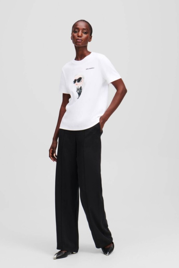 KARL LAGERFELD Biały t-shirt damski Ikon Aquarelle K, Rozmiar XL