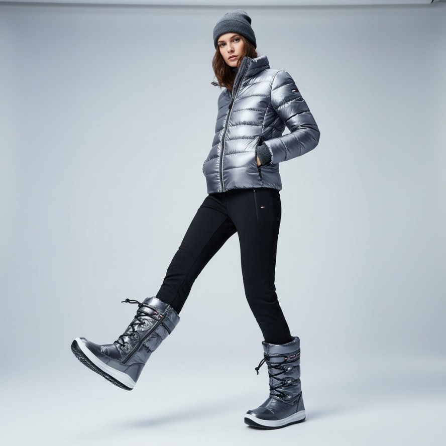 Srebrne Śniegowce Tommy Hilfiger Damskie Buty