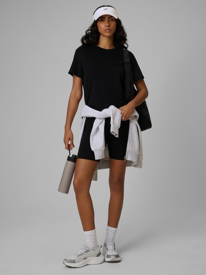 4F T-shirt regular gładki damski - czarny S