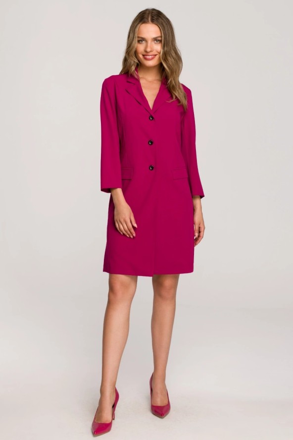 Elegancka żakietowa sukienka marynarka z paskiem - śliwkowa
