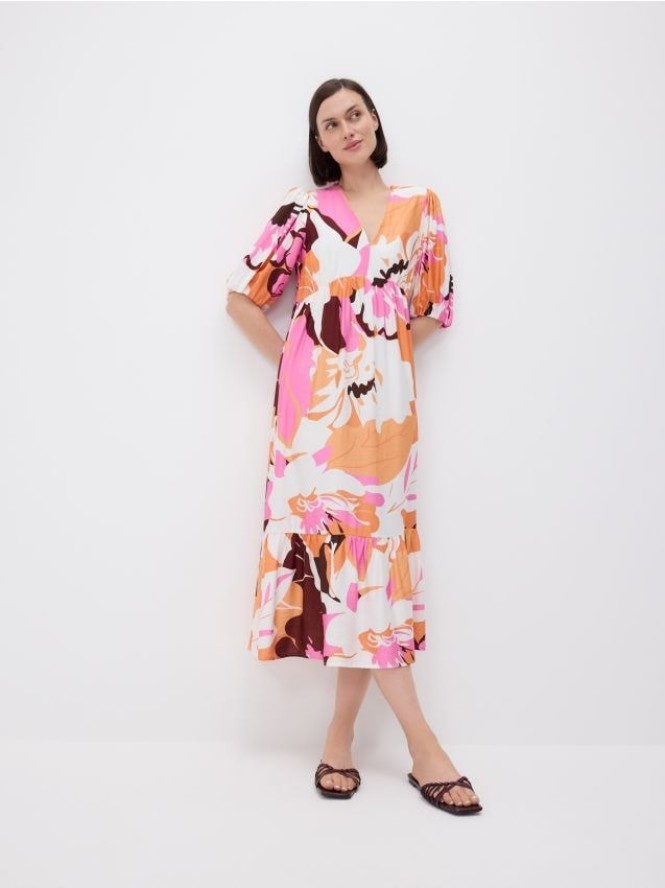 Sukienka midi z wiskozy - wielobarwny