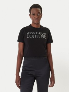 Versace Jeans T-Shirt 80HAHT09 Czarny Regular Fit