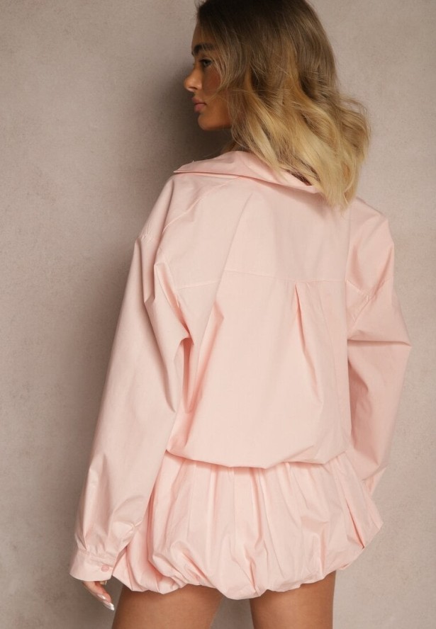 Różowa 2w1 Koszula z Bawełny i Top na Ramiączkach z Koronką Telowena