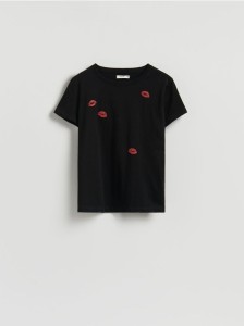 Bawełniany t-shirt z nadrukiem - czarny