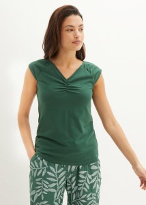 Top shirtowy z dekoltem w serek