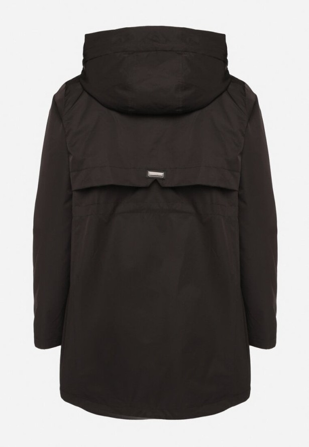 Czarna Kurtka Parka z Kapturem i Kieszeniami Eradilla