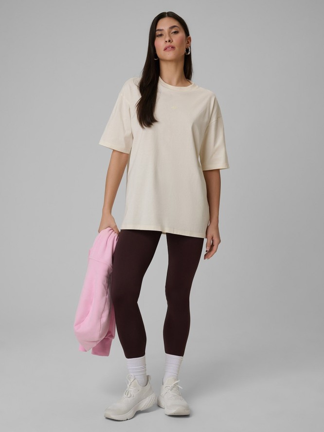 4F T-shirt loose gładki damski - beżowy XL