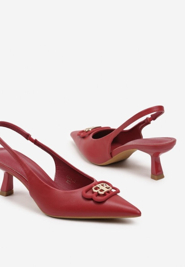 Czerwone Sandały na Obcasie Typu Kaczuszka z Odkrytą Piętą Solreia