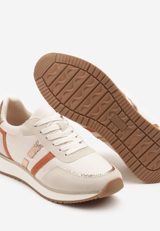 Beżowe Sneakersy z Metalicznym Wzorem Alusa