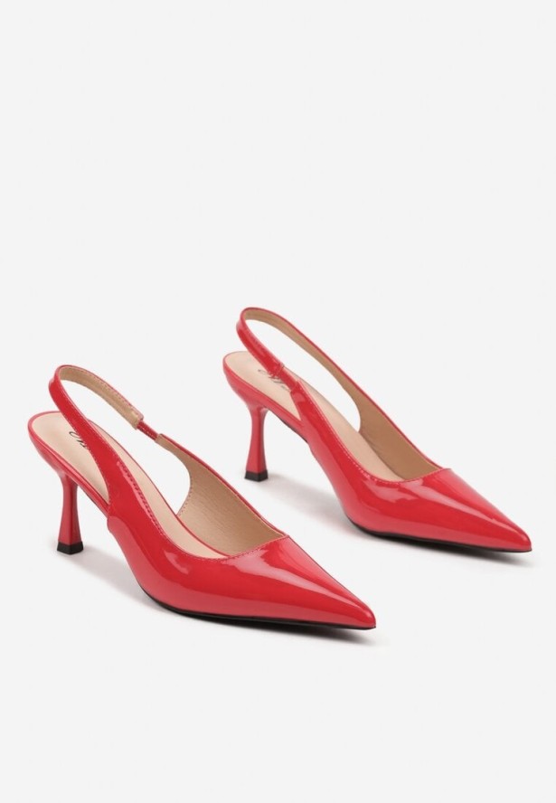 Czerwone Lakierowane Sandały na Szpilce z Noskiem w Szpic i Odkrytą Piętą Tadeonia