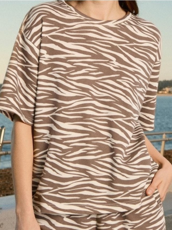 Bluza z krótkim rękawem w zeberkę - wielobarwny