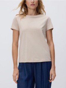 T-shirt z drobnym haftem - beżowy