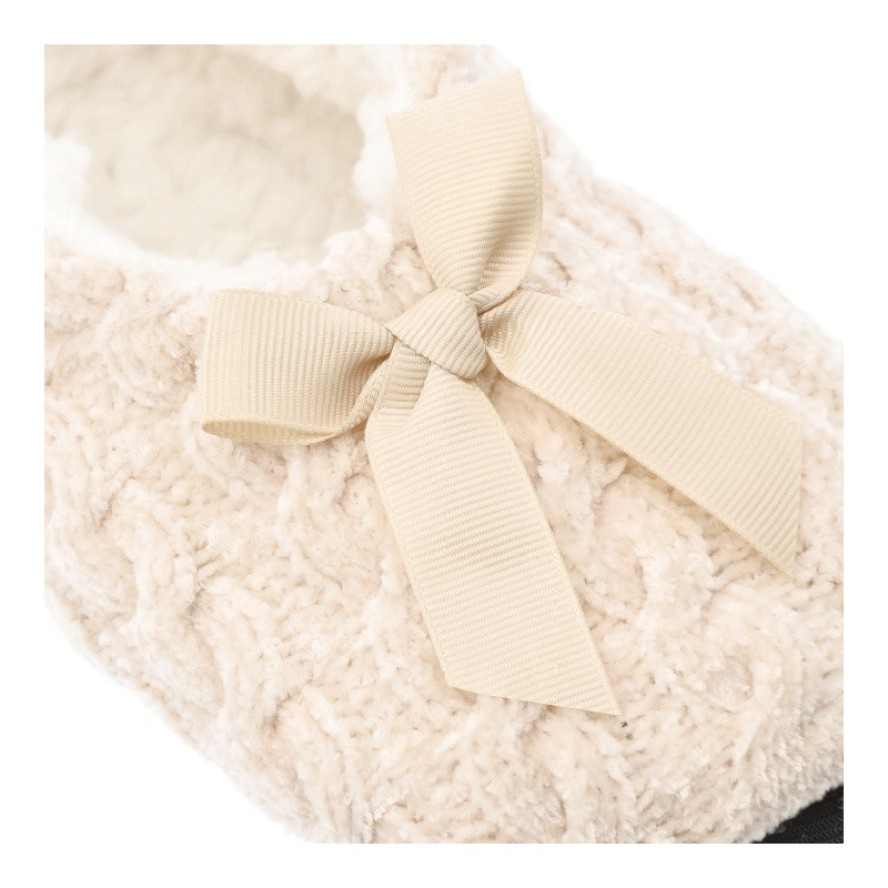 Bambosze damskie Moraj, pantofle ocieplane futerkiem z kokardą i antypoślizgową podeszwą, beżowe, CDC800-023